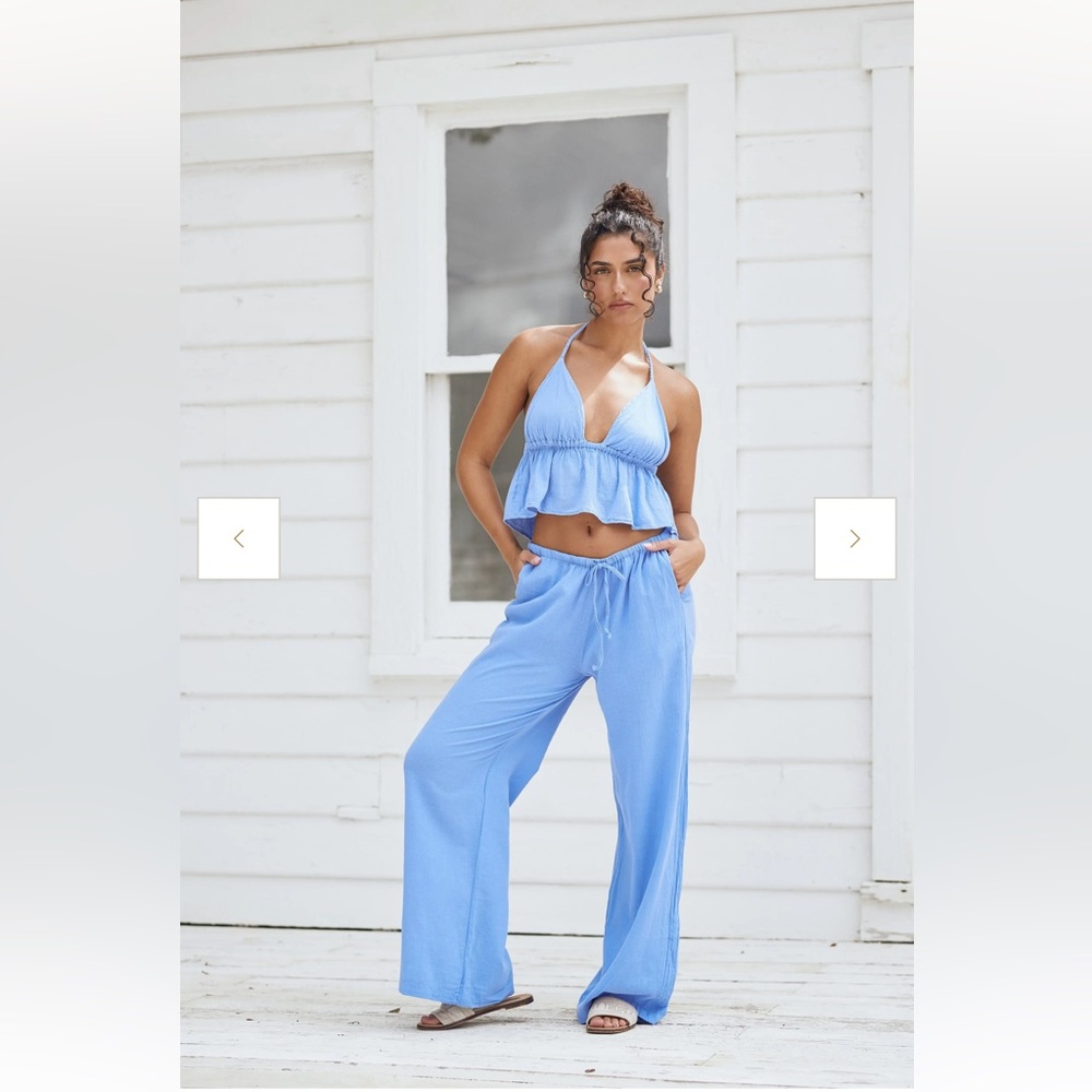 Women's Light Blue Wide-Leg Lounge Pants - Casual Resort Style